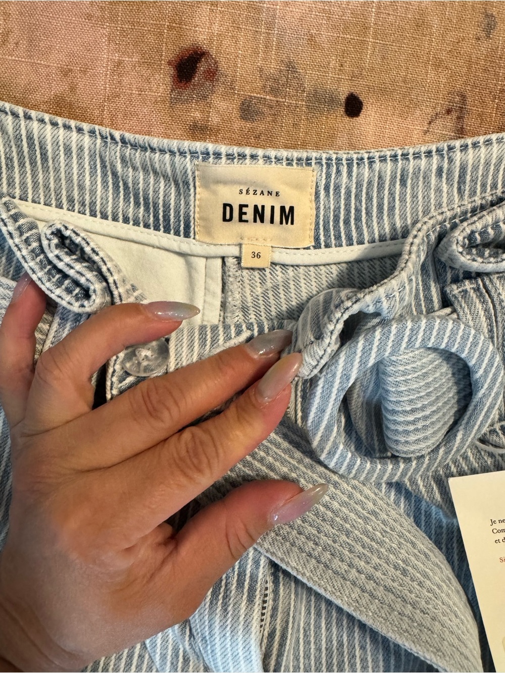 Sezane New Rome Shorts Denim Stripes - Size 6 - Picture 2 of 2